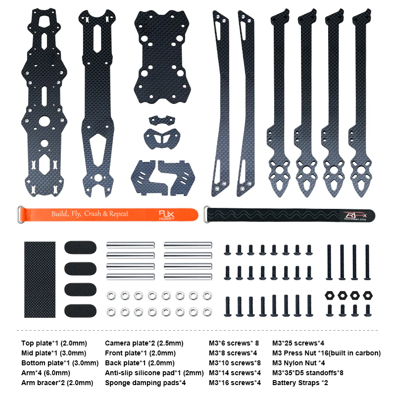 RJX Mark4 V2 8inch 367mm Carbon Fiber Plain Matte Frame Kit - Image 11